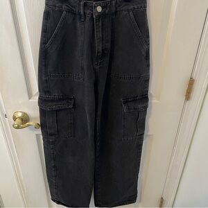 Black wide leg cargo denim pants 12.5 waist
